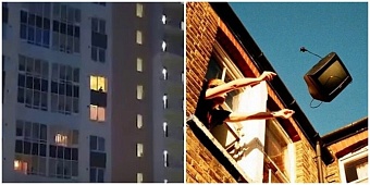 Мужчина выкинул из окна телевизор, чуть не убив двоих людей 